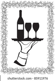 Waiter’s hand serving wine.