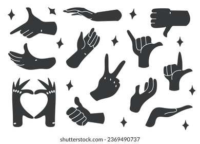 Hand set in cartoon design. Design captures gestures and emotions in a vibrant style, making it ideal for conveying diverse messages and ideas. Vector illustration.