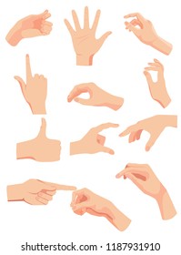 hand set of different gestures isolated on white background, vector, cartoon style