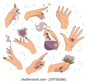 Hand set. Hands conjure. Witch hands. A set of illustrations for a fortune teller.