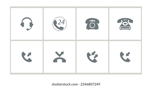 hand set icon set with phone Contact us sign, incoming call