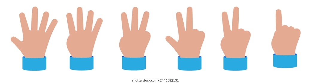 Hand set. Hand shows finger. Hand shows gesture. Vector illustration.