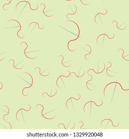 Hand Sewing element. needle with red thread a seamless pattern