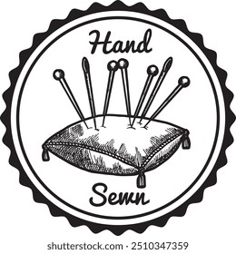 Hand sewn round label. Handmade emblem template