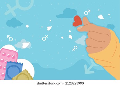 Hand With Sexual Health Set Icons