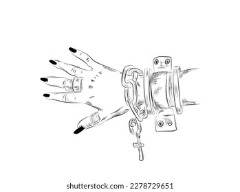 the hand is shackled, line art