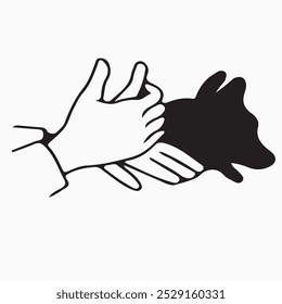 Hand shadow made into the shape of a Butterfly. white background

Hand shadow made into the shape of a dog. white background
