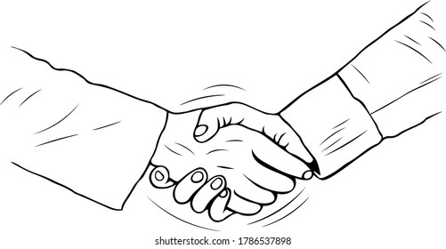 hand shake between two businessmen hand drawn vector illustration agreement sketch doodle 