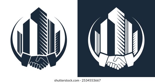 Sacude la mano y construye el arte abstracto de la línea del Vector del logotipo 
