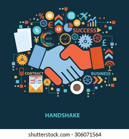 Hand shake concept design on dark background,clean vector