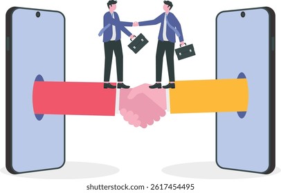 Hand shake and contract business. Business people shake hands through the phone screen,The concept of business communications.


