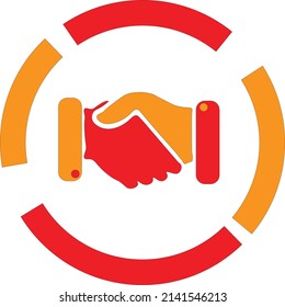 Un apretón de manos con el ciclo que lo rodea - Un concepto de negocios - Rojo y amarillo - Ilustración, vector 