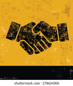 Hand shake design on yellow background,grunge concept,grunge vector