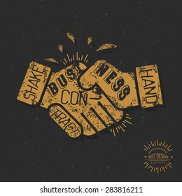 Hand shake design, retro concept ,grunge design on old background, clean vector