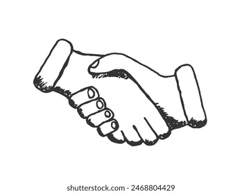 Hand Shake Hand Drawn Isolated on White. Doing business and cooperation concept vector