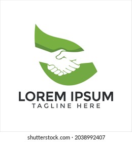 Hand shake green leaf vector template