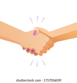 Hand shake handshake woman and man or shaking hands vector flat illustration isolated, success partnership deal concept and friendship welcome gesture or agreement clipart