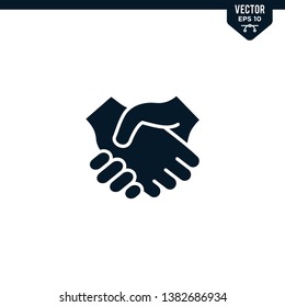 Hand shake icon collection in glyph style, solid color vector