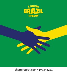 Hand shake icon using Brazil flag colors 2016, vector illustration