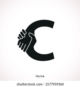 Hand Shake Incorporated In Letter C Concept.