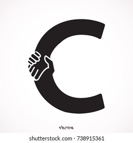 Hand Shake Incorporated In Letter C Concept.