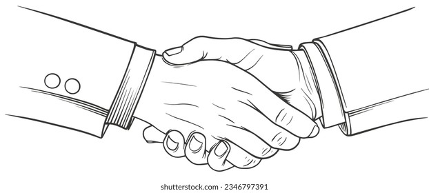 Hand shake line art vector illustration