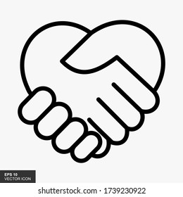 Hand shake line icon. Pixel perfect fully editable vector icon suitable for websites, info graphics and print media. Handshake Heart Symbol Icon. Vector Illustration