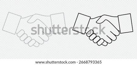 Hand shake logo icon transparent png. shaking hands in silhouette and outline styles. vector set.  Handshake icon black and white. Business handshake thin line vector icon. 