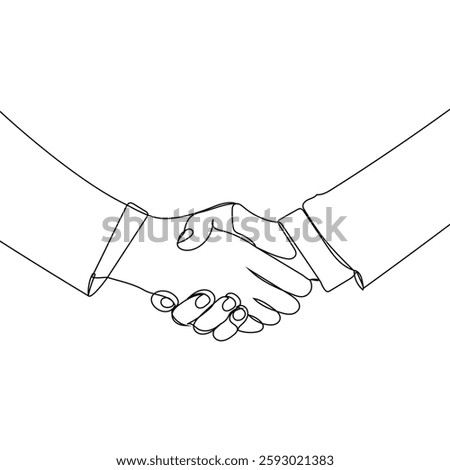  Hand shake one continuous line art for business concept isolated white background