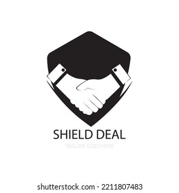 Hand shake, Shield deal icon logo template vector