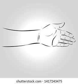 Hand shake signal friendly gesture vector line art drawing in gray gradient background