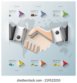 Hand Shake Three Dimension Polygon Business Infographic Design Template