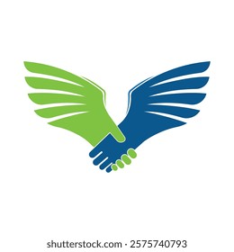 Hand Shake and Wing Logo vector illustration design 
