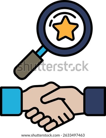 A hand shaking another hand with a magnifying glass in the background. Concept of trust and collaboration