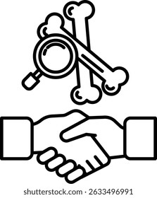 A hand shaking another hand with a skull and bones in the background. The skull and bones are a symbol of death and the handshake is a symbol of peace and agreement