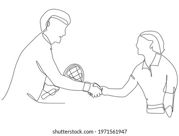 Hand shaking between two tennis player after finished match - continuous one line drawing