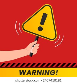 Hand shaking board danger warning pop up sign banner. Vector Illustration