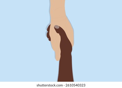 Hand shaking with diverse people one another, people helping to rise from the top concept, vector illustration design background