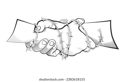 hand shaking friendship, barbed wire hand betray