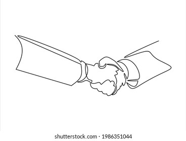 Hand shaking hands continuous line vector drawing. Business agreements vector concept