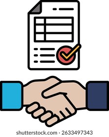 A hand shaking a piece of paper with a check mark on it. The paper is a contract