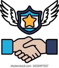 Una mano sacudiendo un escudo con una estrella. El escudo es azul y la estrella es amarilla