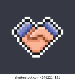 hand shaking sign in pixel art style