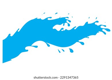 Hand shape, blue water splashes. Blue paint splashes on a white background. 