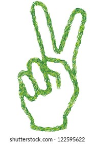 Hand shape, grass outline victory symbol, vector illustration