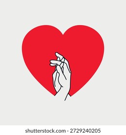 Handform in einem Herz-Logo. Paar, das sich gegenseitig die Hand in der Mitte des roten Herzform-Logos hält.  Vektorgrafik EPS 10.