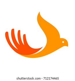 Hand Shape Like Bird. Care Logo For Health, Cosmetology Company. Vector EPS.