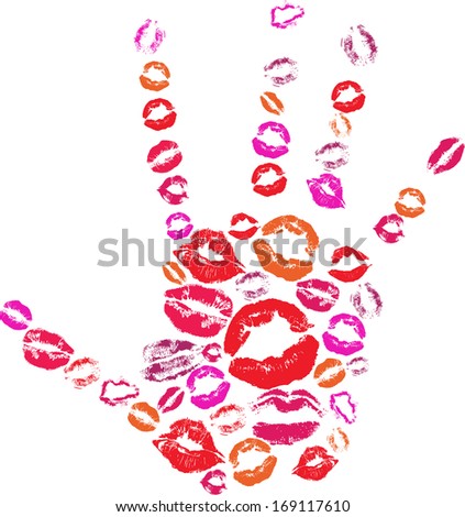 Hand shape made with print kisses
