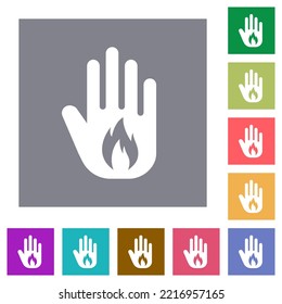 Hand shaped natural gas sanction sign solid flat icons on simple color square backgrounds