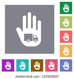 Hand shaped transport sanction sign solid flat icons on simple color square backgrounds